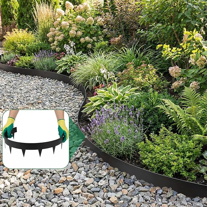 SnugNiture Galvanized Steel Landscape Edging - 4.5 inch Hammer-in Metal Garden Edging with 16Pcs Stakes, Edging for Lawn, Flower Bed and Yard - Garden Edger Border (50Ft Total)