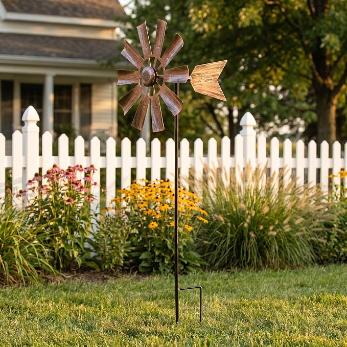 BinaryABC Outdoor Yard Windmill Metal Wind Spinner,Wind Sculptures Spinners Yard Decor Pinwheel,for Garden Yard Lawn Patio Decoration