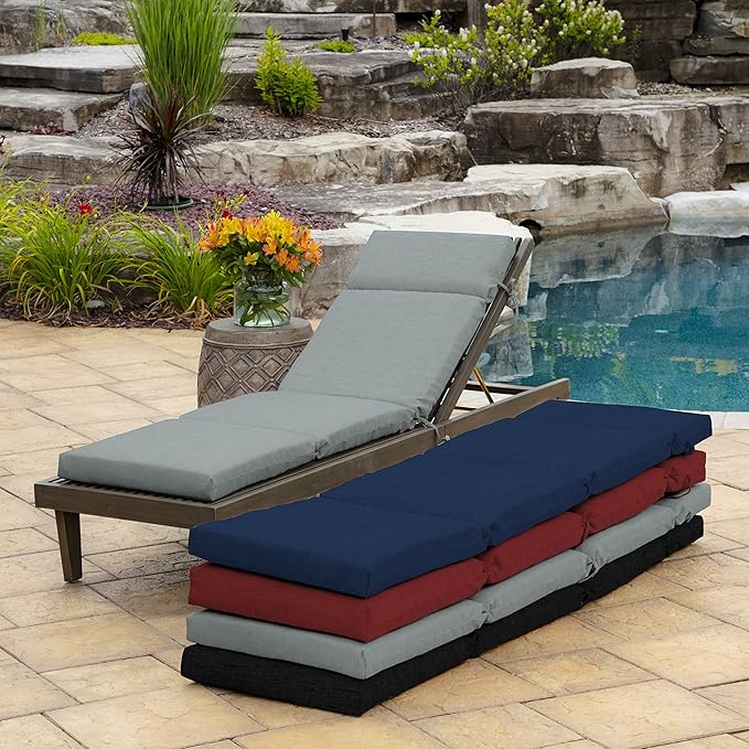 Arden Outdoor Chaise Cushion, 21 in x 72 in, Weather-Proof, Rain-Proof, Fade Resistant Patio Cushion for Chaise Lounger Stone Grey Leala