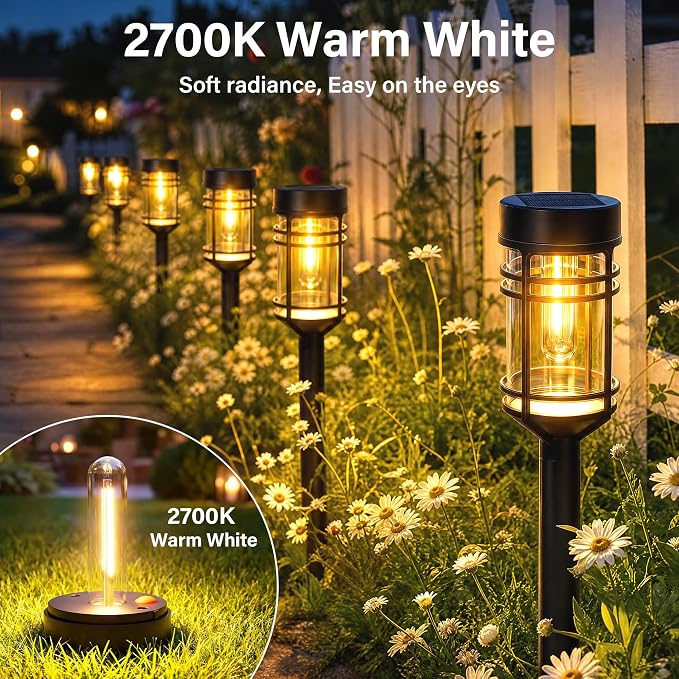 Ollny Solar Pathway Lights Outdoor 8 Packs, Solar Garden Lights IP65 Waterproof, LED Solar Powered Path Light Auto On/Off, Landscape Lighting for Yard Walkway Driveway Porch Outside Decor