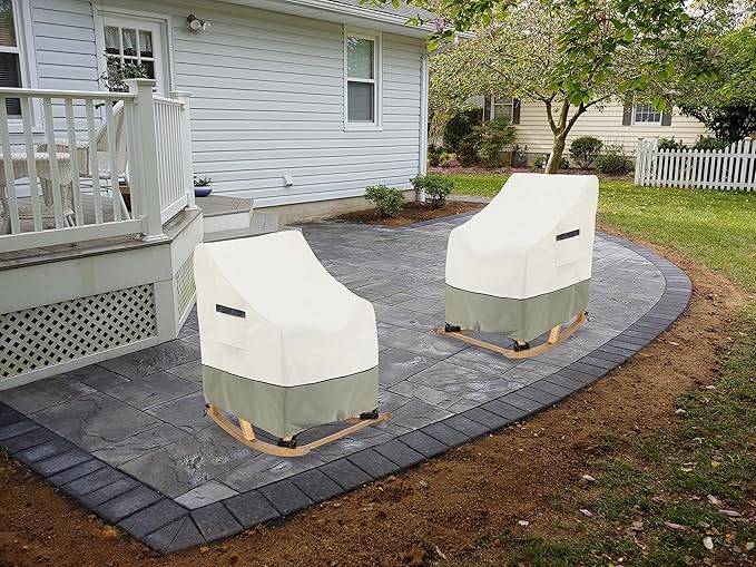 Outdoor Rocking Chair Cover 2 Pack,100% Waterproof Heavy Duty Outdoor Chair Covers,Patio Rocking Chair Covers for Outdoor Furniture,26"W x 32.5"D x 43"H inches,White&Grayish Green.