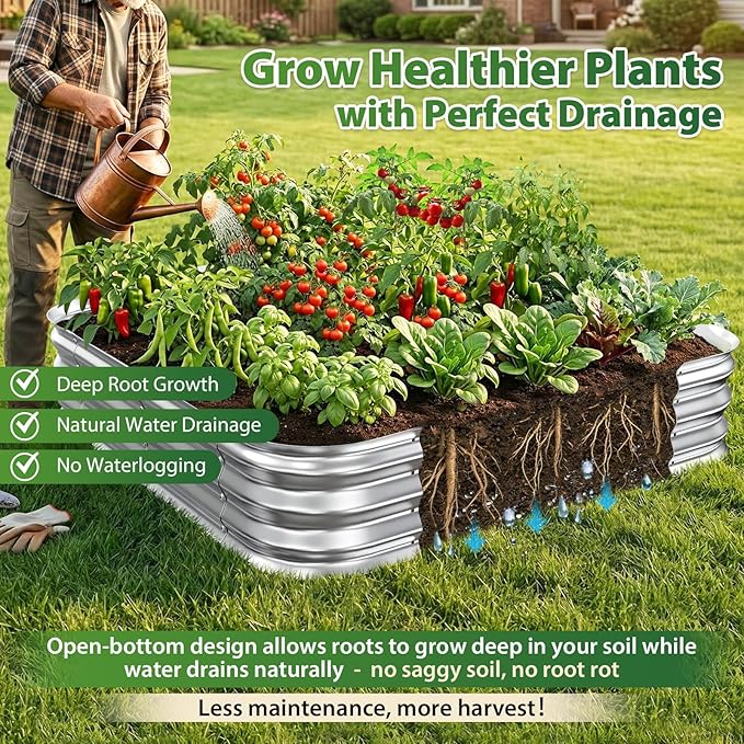 Galvanized Raised Garden Bed 4x4 ft, Heavy Duty Metal Planter Box for Vegetables, Flowers & Herbs, 12" Raised Outdoor Modular Gardening Bed, Above Ground Growing Container, Easy Assembly, Silver