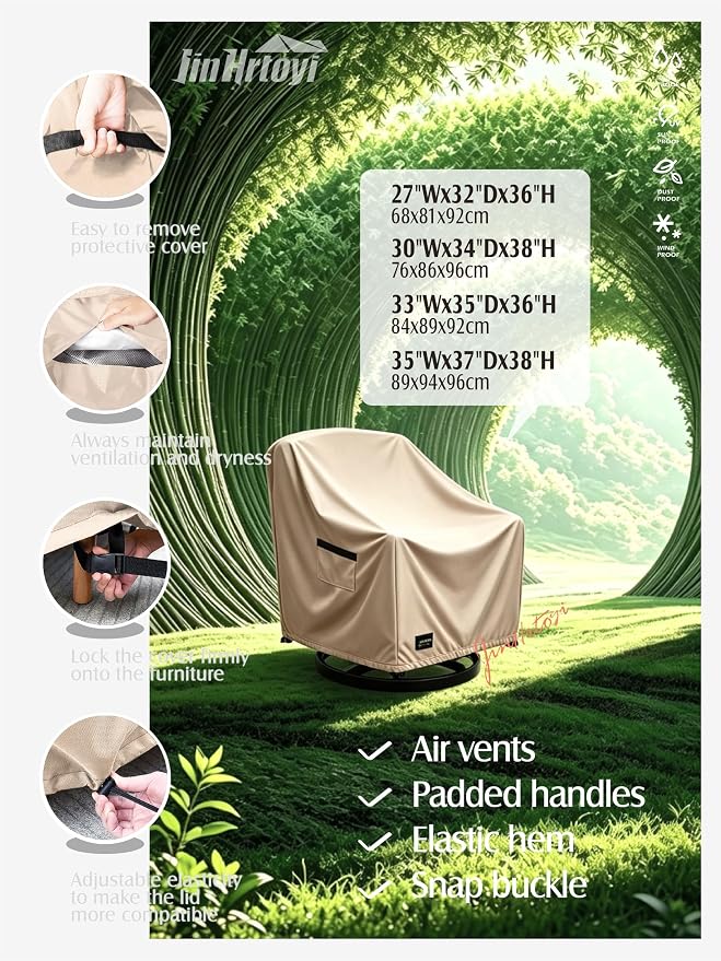 JinHrtoyi Outdoor Chair Covers 2 Pack,35Wx37Dx38H inches Patio Chair Cover,100% Waterproof Heavy Duty Outdoor Furniture Covers Waterproof,Light Brown Minimalism Style Patio Furniture Cover