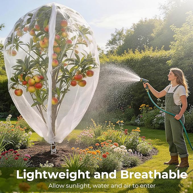 Fruit Tree Netting Cover with Zipper & Drawstring, 2 Packs 8ft x 8ft Insect Bird Barrier Netting for Garden Protection, Ultra Fine Mesh Garden Netting