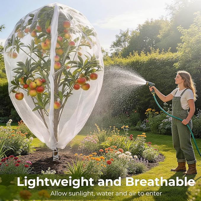 Fruit Tree Netting Cover with Zipper & Drawstring, 10ft x 10ft Insect Bird Barrier Netting for Garden Protection, Ultra Fine Mesh Garden Netting Pest Barrier, Extra Large, 1 Pack