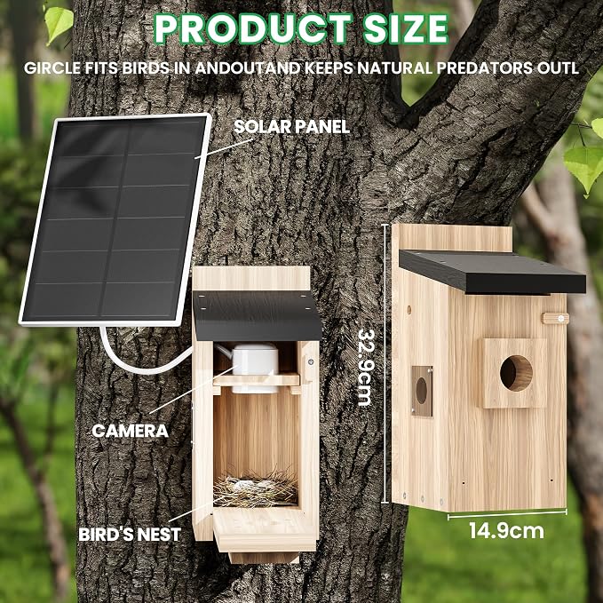 Birdhouse with Camera in It, 5MP HD 2.4G WiFi Birdhouse, Motion-Activated Auto Capture, Night Vision for Bluebirds & Wrens Nesting