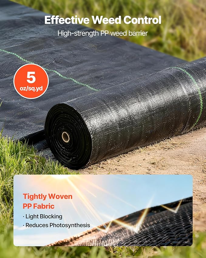 VEVOR 3x100FT 5oz Weed Barrier Fabric Heavy Duty, Landscape Fabric, Weed Blocker Fabric, Garden Weed Mat Lawn Fabric, Weed Control Fabric, Driveway Fabric, Ground Cover, Woven Landscape Cloth, Black