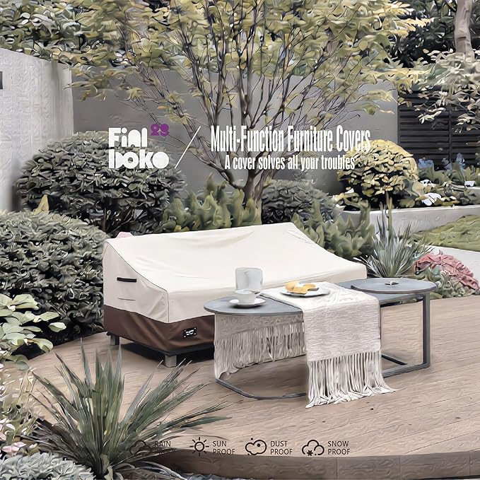 3-Seater Outdoor Sofa Cover, 79Wx38Dx35H inches Outdoor Furniture Covers Waterproof,100% Waterproof Heavy Duty Patio Furniture Covers,Beige&Brown Modern Style Outdoor Couch Cover