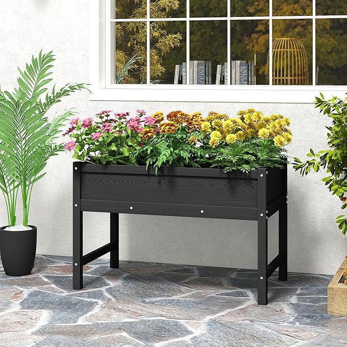 Raised Garden Bed Outdoor with Legs,HDPE Elevated Planter Box Rot-Resistant and Non-Cracking,Raised Beds for Gardening for Backyard, Patio, Balcony, 300lb Capacity Black