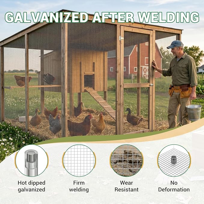 Jotesnew Galvanized Hardware Cloth 48in x 100ft, 1/4 inch Silver Hot Dipped Galvanized Welded Cage Wire Mesh, 23Gauge Wire Mesh Roll for Gardens, Chicken Coops & Poultry Netting Cage Fence