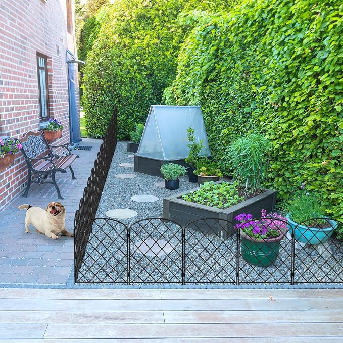 10-Pack Decorative Garden Fence, 24in(H) x 10.8ft(L) Rustproof Metal Diamond Grid Panels – Animal Barrier & Landscape Border for Temporary Fencing Yard, Patio, Flower Beds, and Outdoor Decor