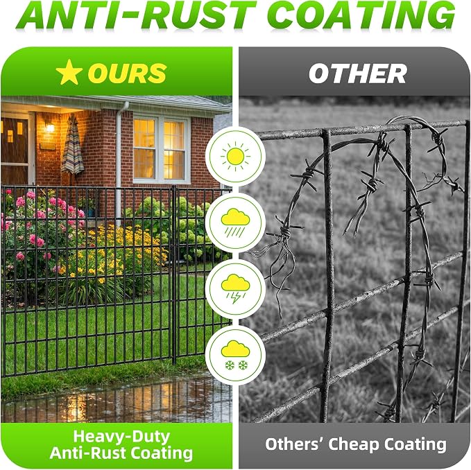 Toolterritary 10 Panels No Dig Garden Fence with Gate, 48in(H) x 25ft(L) Rustproof Metal Animal Barrier Fence, Outdoor Decorative Yard Fencing with Ground Stakes for Dogs, Rabbits, Patio