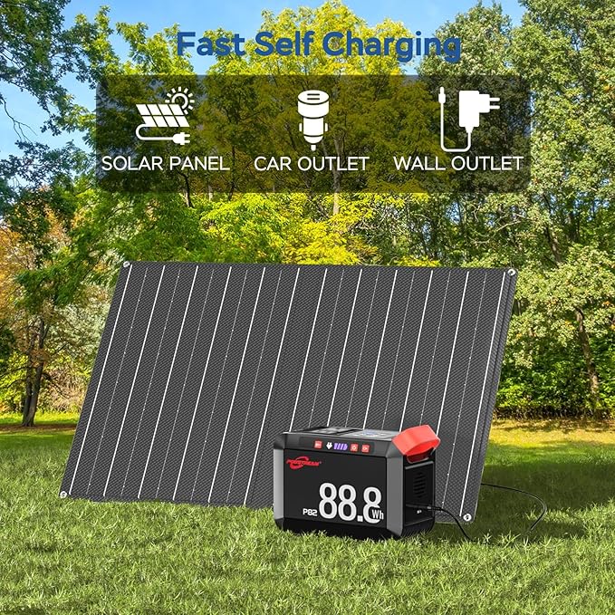 POWSTREAM 21W-Portable-Solar-Panel-Power-Charger Camping 88.8Wh Solar Generator with AC Output and Solar Panel High Efficiency Battery Supply for iPhone,iPad,Outdoor Adventures Home Blackout