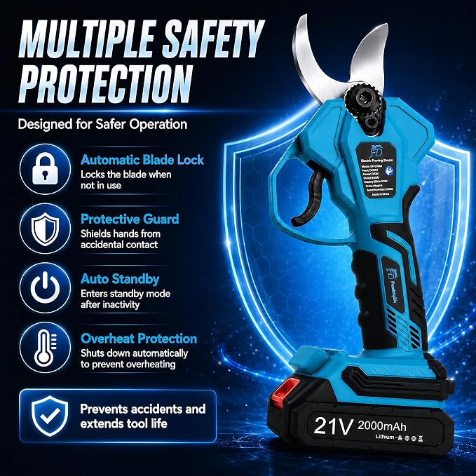 600W Electric Pruning Shears Cordless, 1.2In Brushless Battery Powered Pruner with 2 Rechargeable 2000mAh Batteries, SK5 Steel Blade Tree Branch Cutter for Garden, Orchard & Vineyard