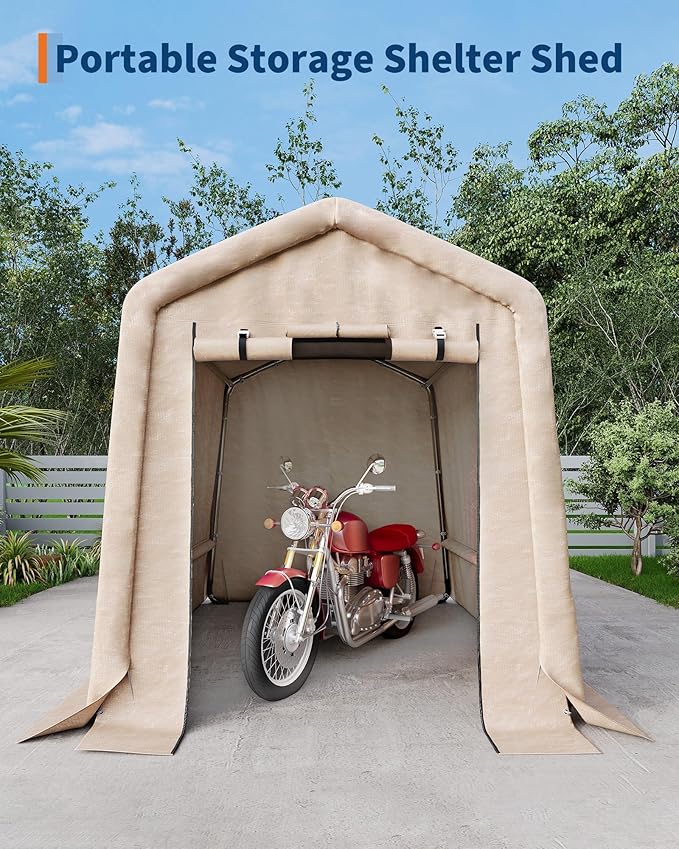 6X6 FT Heavy Duty Outdoor Storage Shed with Roll-Up Door - Waterproof Portable Shelter for Motorcycle, Tools & Equipment, Rust-Resistant Steel Frame