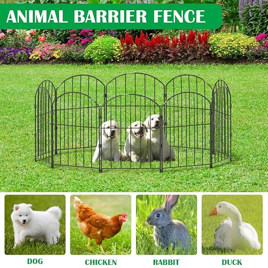 Plastic Interlocking Deck Tiles, 12"x12"(Pack of 9)-Decorative Garden Fence 19 Panels, Total 20ft (L) x 24in (H) Rustproof Metal Wire Fencing Border Animal Barrier
