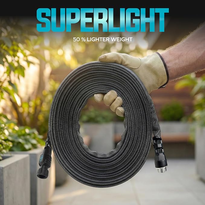 Aqua Joe FiberJacket Garden Hose, Lightweight and Kink-Resistant, Durable Fabric Hose with Metal Fittings, 600 PSI Max, 75' x 5/8" Diameter