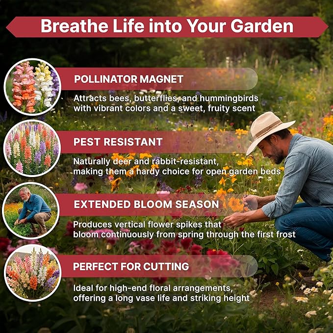 Snapdragon Flower Seeds Pack 1 oz - Over 414,500 Non-GMO Heirloom Snapdragon Seeds for Planting Indoor & Outdoor Gardening, Flower Seed for Home and Garden in Individual Packet, Floral Perennial Mix