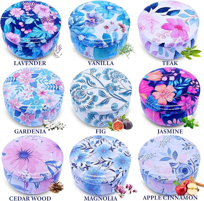 Christmas Candles Scented Gifts for Women Home Apple Cinnamon, Lavender, Vanilla, Jasmine, Cedar Wood, Fig, Teak, Gardenia and Magnolia Soy Candle Set for Mothers Day Gifts, 9 Packs