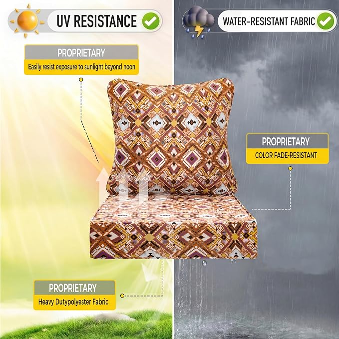 Art Leon Waterproof Outdoor Seat Cushion 24"x 24" 30D High Density Foam Patio Chair Cushions with Non-Slip Backing Patio Cushions for Patio Furniture Porch Swing Garden Bench Camping Stadium