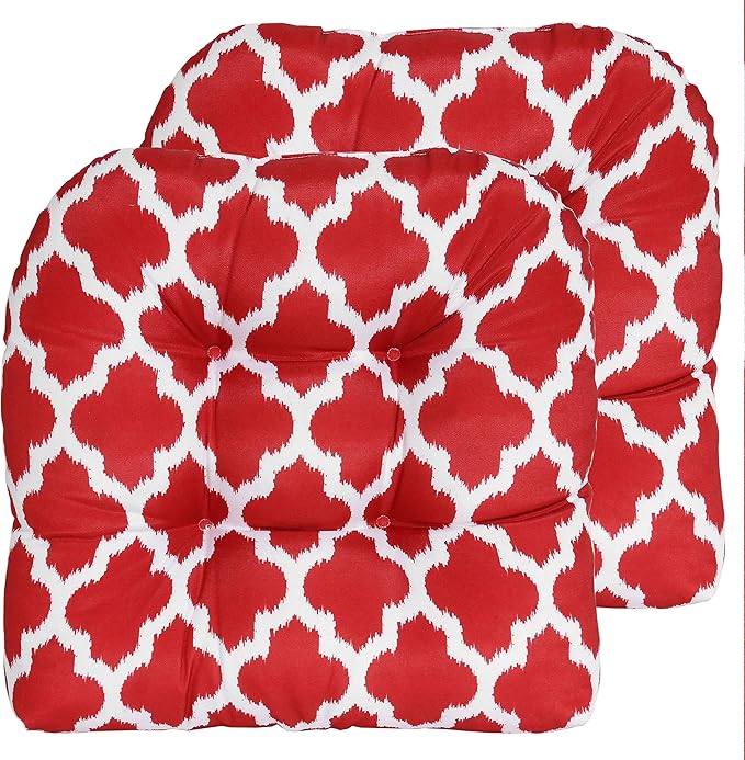 Sweet Home Collection Patio Cushions Outdoor Chair Pads Premium Comfortable Thick Fiber Fill Tufted 19" x 19" Seat Cover, 2 Count (Pack of 1), Tessa Red 4