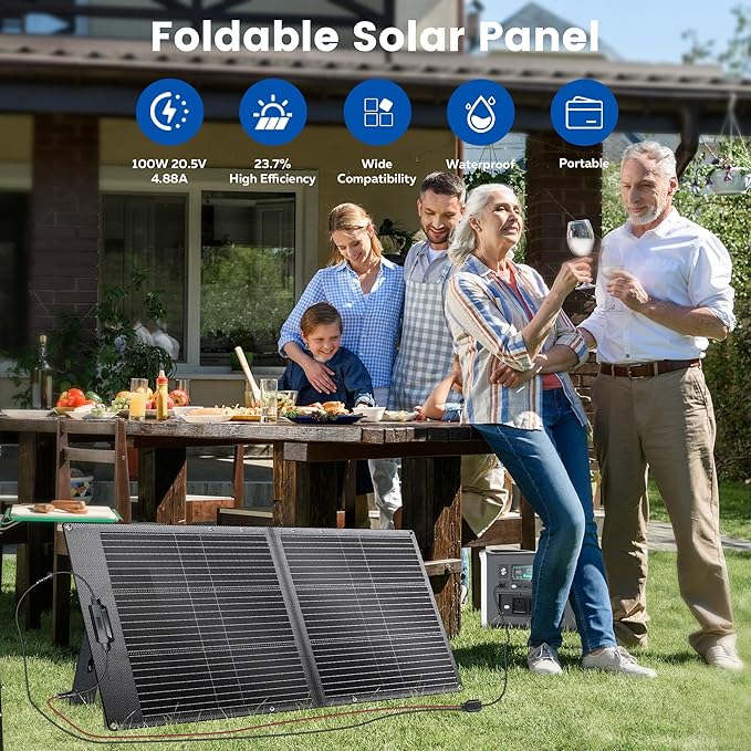 100W Portable Solar Panel for Power Station, 20V ETFE Foldable Solar Panel Charger with 23.7% High Efficiency for Outdoor Camping RV Trip Emergency Power Supply Off-Grid