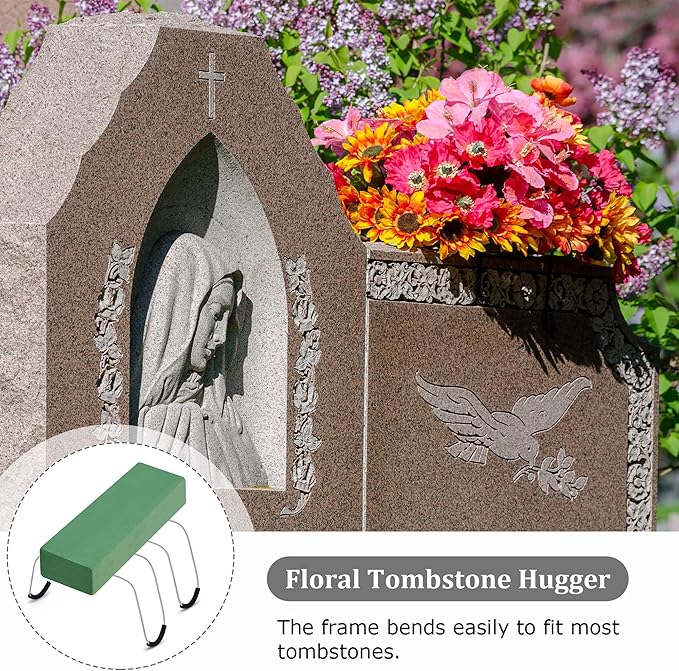 3 Pack Headstone Flower Saddle 12 Inch Headstones for Graves Saddles for Headstones Wire Rustproof Galvanized Tombstone Saddle with Floral Foam for Grave Headstone Cemetery Floral Arrangements Decor