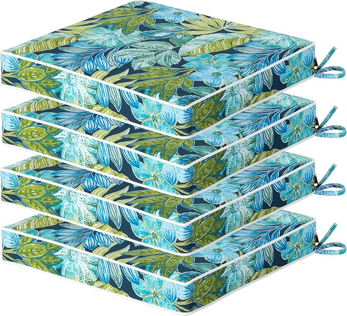 COZYVIDA Outdoor Chair Cushions Set of 4, 20"x20" Square Seat Pads with Tie Straps and YKK Zippers, 30D High-Density Foam, Water-Resistant Fabric,UV-Resistant 1000+ Hrs