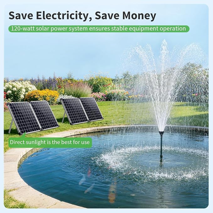 POPOSOAP 120W Solar Fountain Pump and Filter Kit, 1600GPH Solar Powered Pond Filter with 4-Stage Biological Filtration, Water Pump & Pond Filter Box for Outdoor Koi Pond, Garden, Waterfall P3120