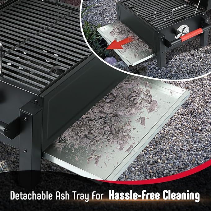 Feasto Portable Tabletop Charcoal Grill, 354 sq.in Cooking Area | with Cast Iron Grates & Temp Gauge, Small BBQ Grill for Camping, Picnic, RV, Outdoor Patio, Grey