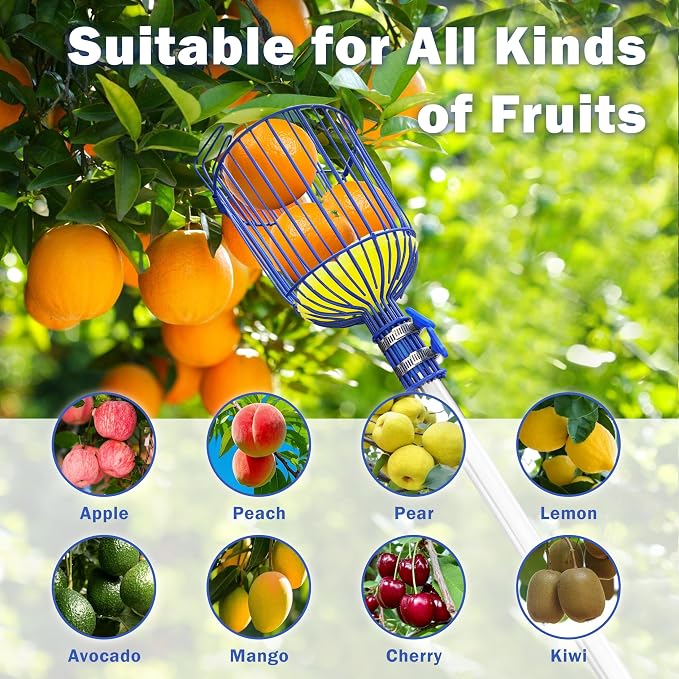 Fruit Picker Upgraded Round Claws Can Reduce Fruit Damage Lengths from 5 to 13 Feet Fruit Picker Pole with Basket Adjustable Suitable for Cherry Lemon Pear Mango Trees and More(160inch)