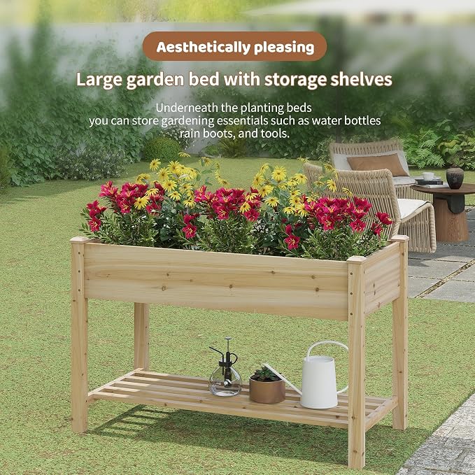 Raised Garden Bed with Legs Elevated Wooden Planter Box Stand Large Planter Stand Box for Fruits Vegetables Flowers with Divider with Bag - 48 * 24 * 30.5IN