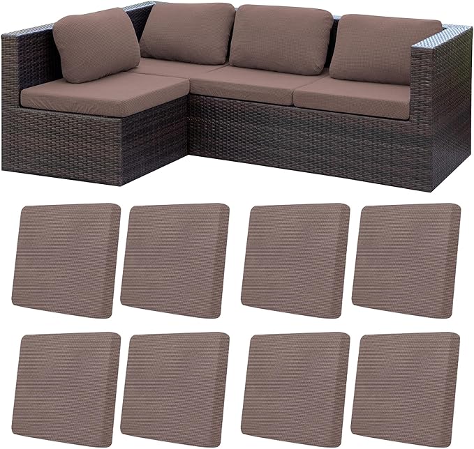 8Pcs Patio Cushion Covers,Outdoor Cushions Covers,Stretch Cushion Covers Replacement, Washable and Reusable Furniture Protectors(Camel)