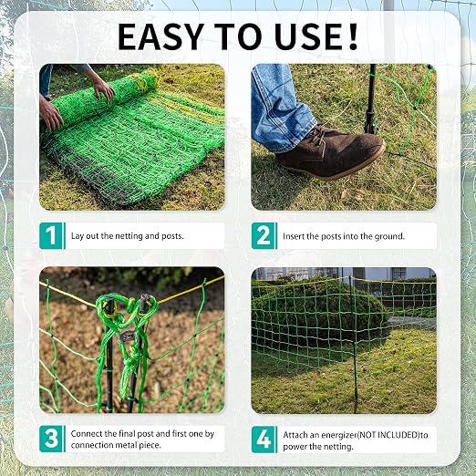 PPOLB Electric Poultry Fence Netting - 164'L x 41.5" H, Portable Movable Nets Mesh for Chickens, Ducks, Geese, Rabbits, Electric Fencing for Backyards, Homesteaders, Farms Ranches, and Gardens