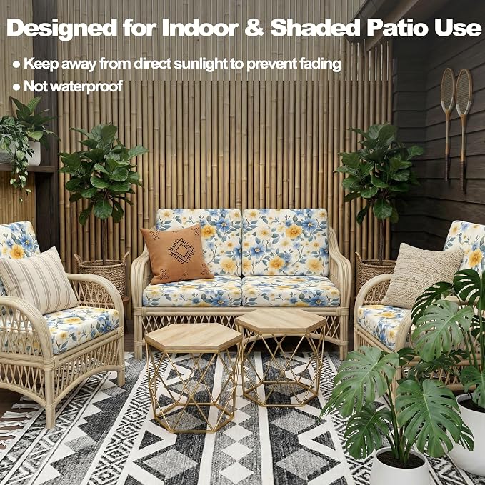 CALBODE 14 Pcs Stretch Outdoor Seat Cushion Covers, Washable Chair Seat Cover for Patio Furniture Cushions Soft Indoor and Outdoor Couch Cover Replacement (Spring Bloom, Cover Only)