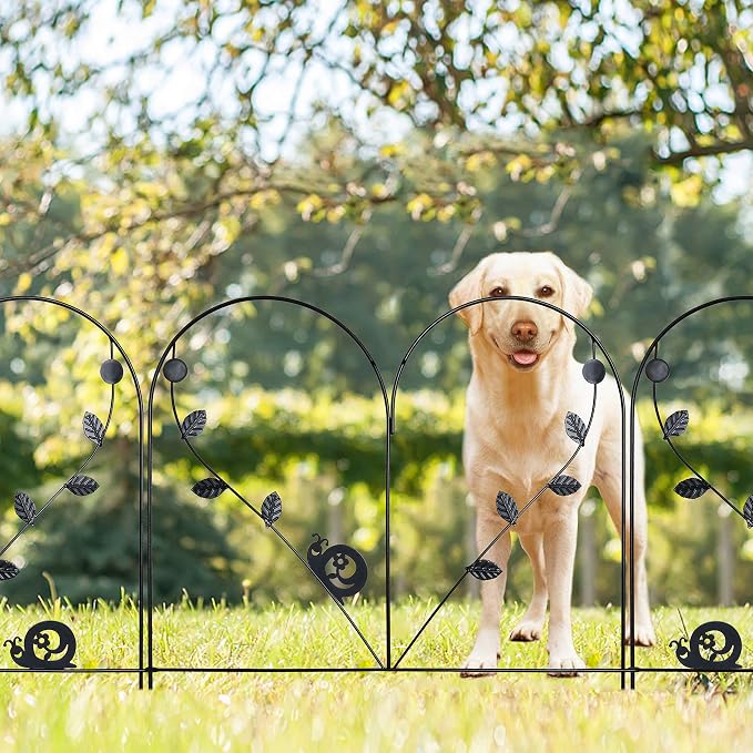 24in x 12ft Decorative Garden Fence 6 Piece Metal Garden Border Dogs Barrier Animal Fencing Rustproof Edging Flower Bed Landscape Iron Wire Outdoor Patio