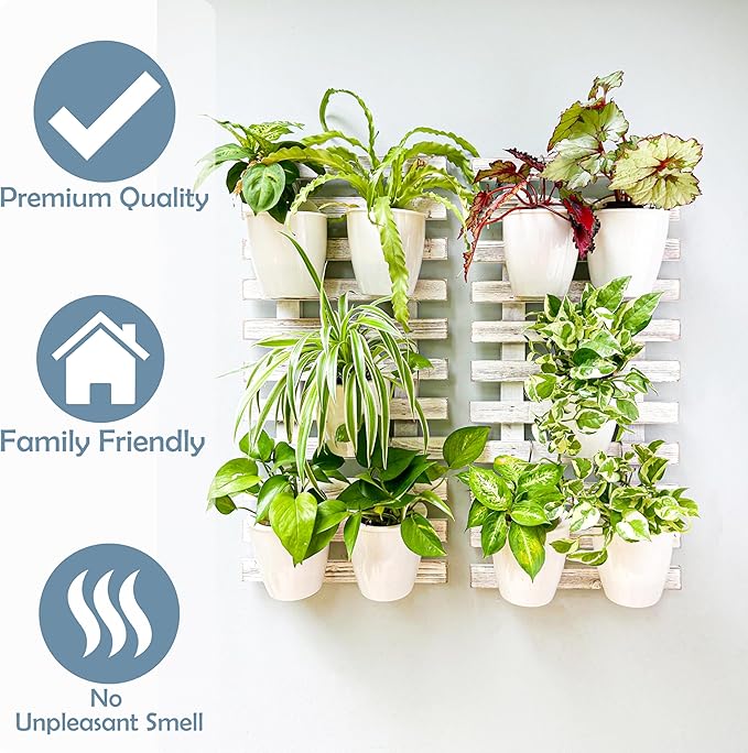 ShopLaLa Wooden Wall Planter - 2 Pack Wall Hanging Planters for Outdoor Plants Rustic White Wall Mounted Wood Ladder for Flower Pots Holder Vertical Herb Garden System Green Decor 23.6" (60cm)