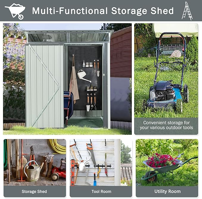 5FT x 3FT Outdoor Storage Shed Hinged Door Padlock Anti-Corrosion Storage House for Bike Patio Furniture Pool Accessories White One Size