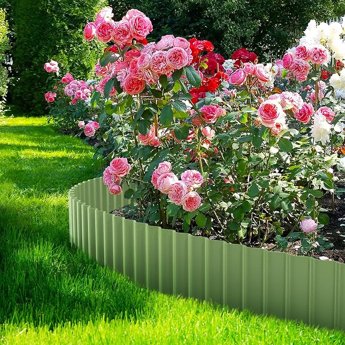 LAVEVE Corrugated Metal Garden Edging 8" x 20ft, Landscape Edging Border for Lawn, Flower Bed, Garden Fence, Paver Edging (Mint Green)