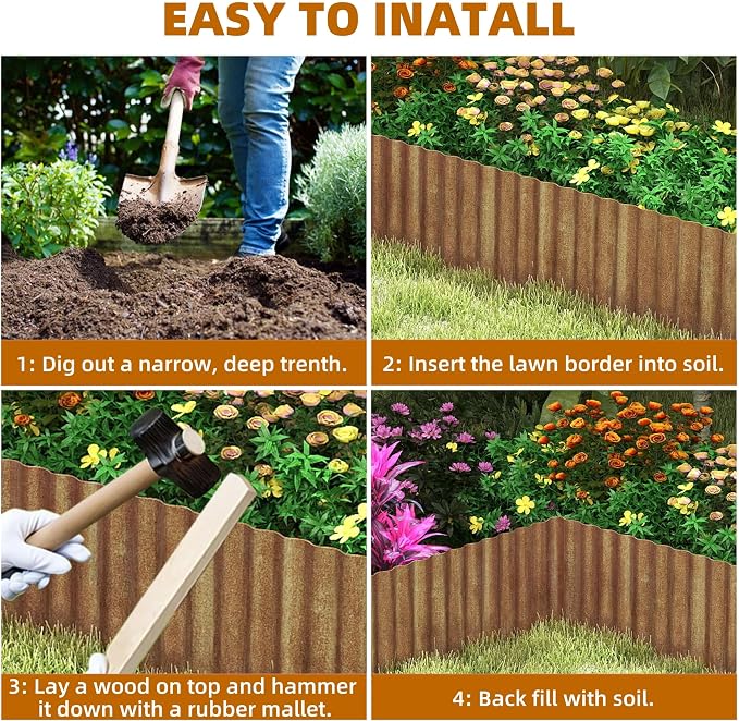 Garden Lawn Edging and Landscape Border - 8" x 20' Corrugated Metal Garden Edging, for DIY Flower Beds, Lawns & Landscaping (Real Rust)