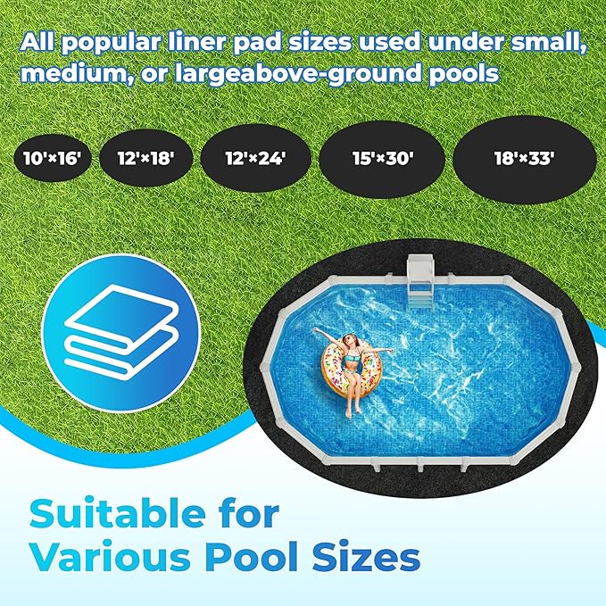 AquaJoyer 12' x 18' Oval Thicker Heavy Duty Pool Liner Pad for Above Ground Pool, Pool Padding Underlayment for Pool Bottom, Protects Pool Prevents Punctures Weed Barrier Comfortable underfoot