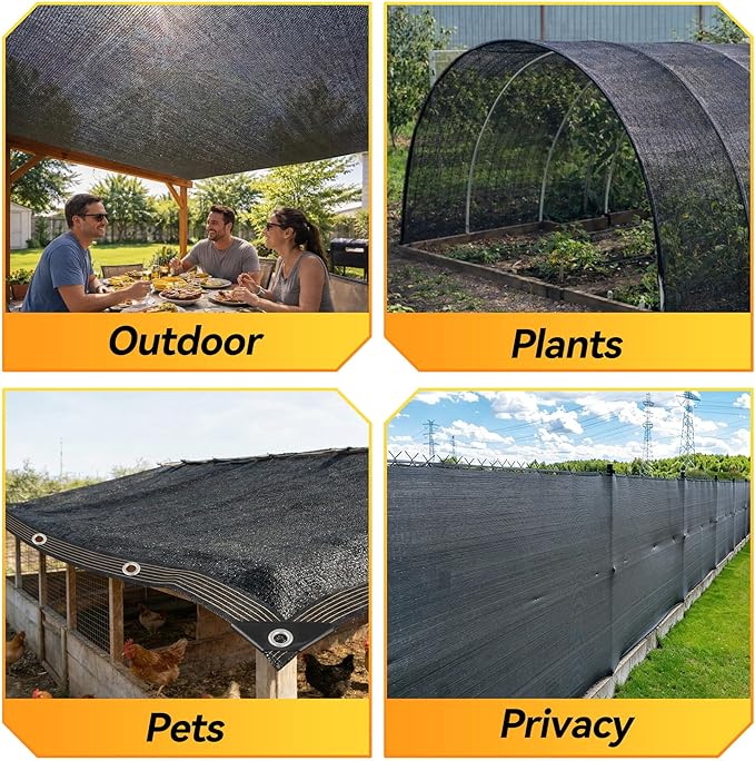JOJOLEE 90% Sun Shade Cloth, 6x10FT Shade Net Mesh Tarp with Grommets, Black Sunblock Cover for Outdoor Patio Plants, Pergola, Greenhouse, Chicken Coop, Backyard, Balcony