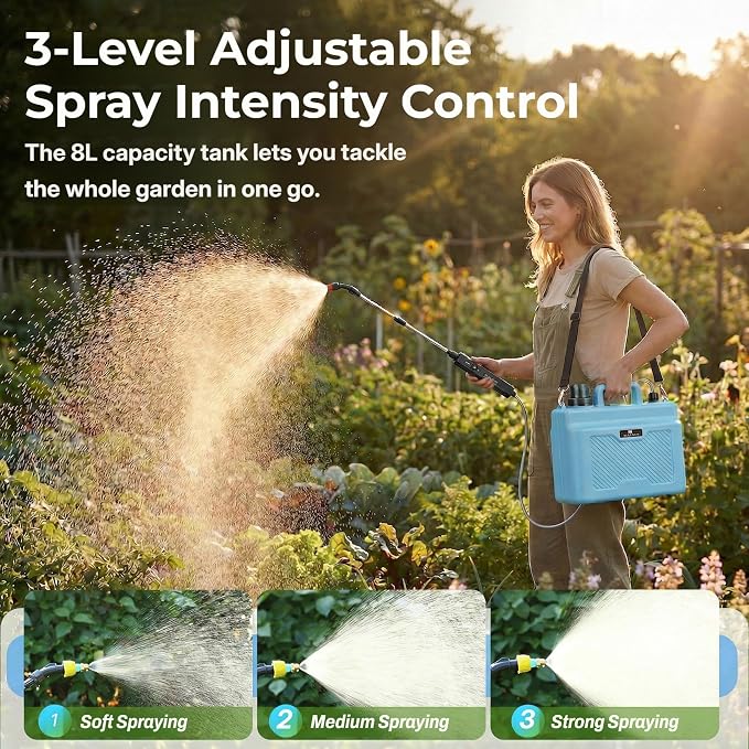 Battery Powered Sprayer 1.35 Gallon, Upgrade Electric Sprayer with Ergonomic Handle for Retractable Wand, Force Indicator, Adjustable Shoulder Strap for Garden, Weed Lawn and Cleaning