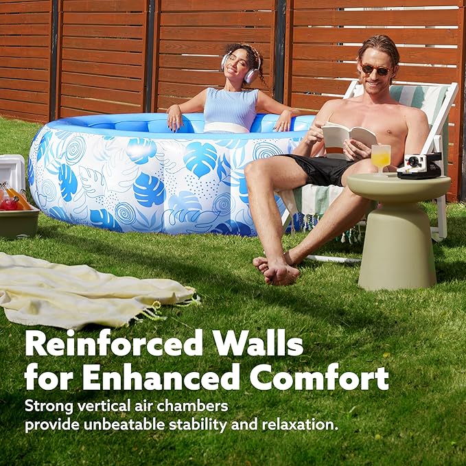 SLOOSH Inflatable Swimming Pool,5.5ft x 20 Inch Full-Sized Blow Up Durable Thickened Luxury Above Ground Family Pool with Comfortable Backrest for Summer Water Party Backyard Garden Lawn,Blue