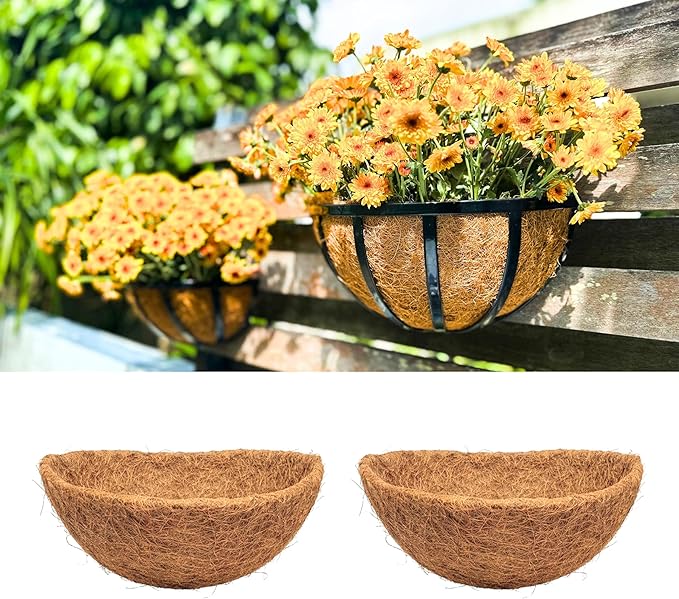LaLaGreen 10" (2 Pack, Half Round) Coco Liners for Wall Hanging Planter – Small Coir Fiber Husk Replacement for Window Box, Pot, Garden Holder Basket-Also Available in 12/14/16’’ & Different Shapes