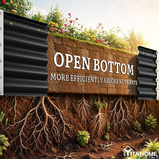 YITAHOME 8x2x1.5ft Raised Garden Bed Kit, 17" Tall 9 in 1 Large Galvanized Metal Planter Box with Gloves & Safety Rubber, Outdoor Flower Bed for Plants Vegetables Flowers, Black