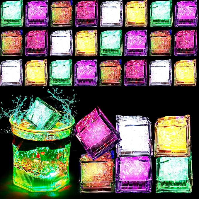 36 Pack Light Up Ice Cubes Color Changing Flashing LED Ice Cubes Waterproof Multi Color Glowing Ice Cube for Club Bar Wedding Birthday Drinks Party