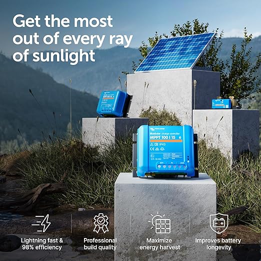 Victron Energy BlueSolar MPPT Solar Charge Controller - Charge Controllers for Solar Panels - 100V, 15 amp, 12/24-Volt