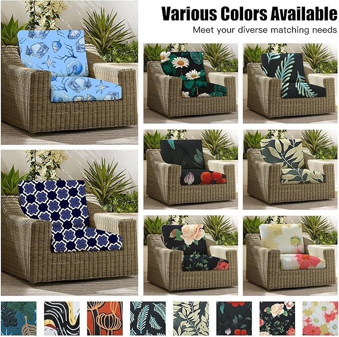 8Pcs Patio Cushion Covers,Outdoor Cushions Covers,Stretch Cushion Covers Replacement, Washable and Reusable Furniture Protectors(Daisy)