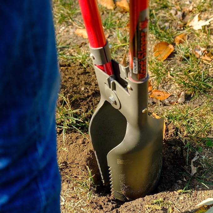 Root Slayer 23411 Post Hole Digger for Fence Installation and Soil Digging,Fiberglass Shaft, Heavy Duty Steel Garden Tool, Red
